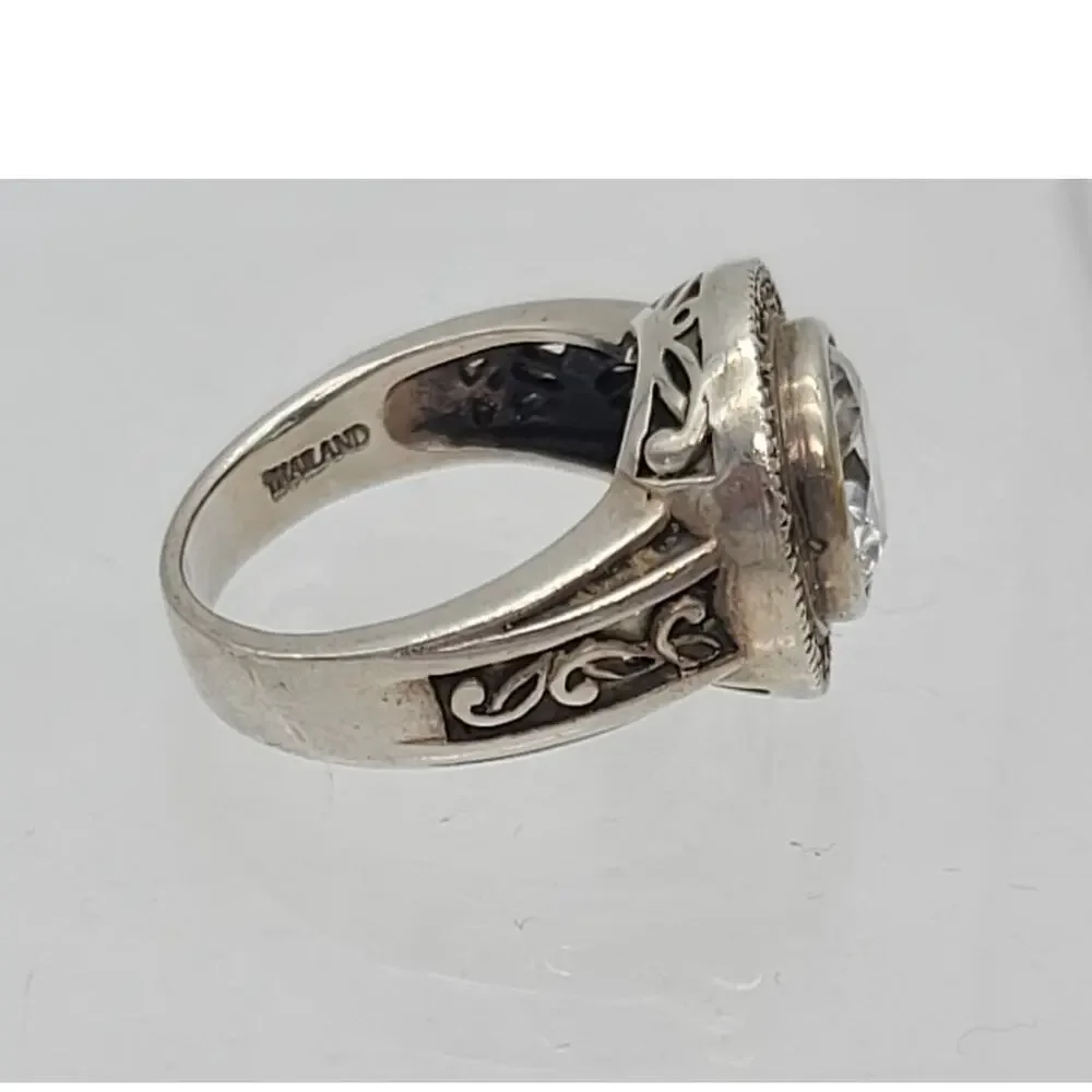 Vintage Sterling Silver Cushion Cut Cubic Zirconia Marcasite Ring Sz 8.5